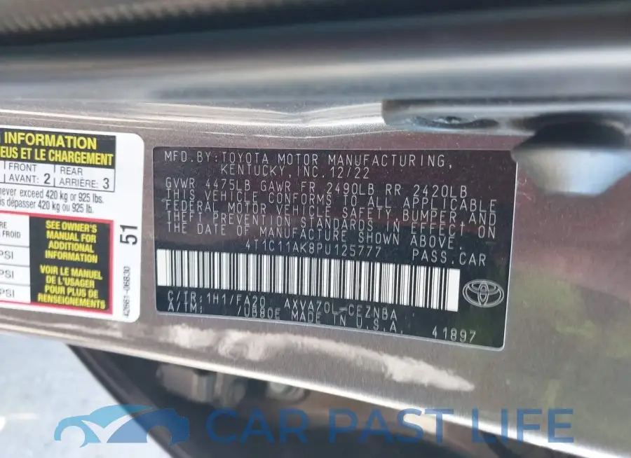 4T1C11AK8PU125777# 9