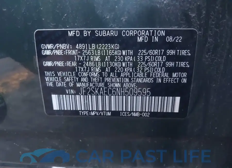 JF2SKAEC6NH509595# 9