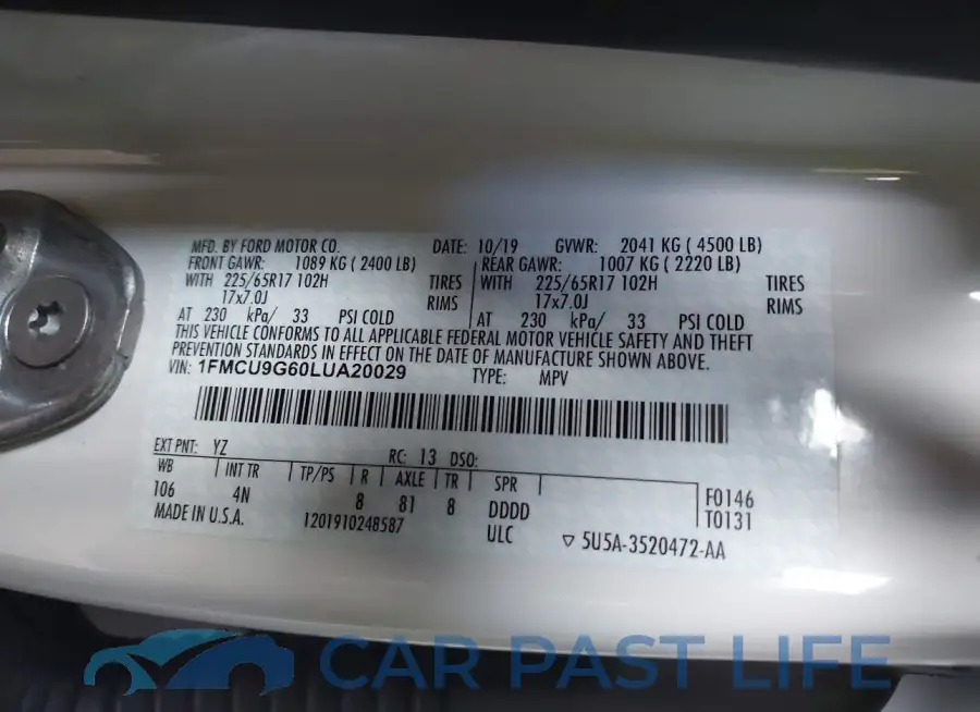 1FMCU9G60LUA20029# 9