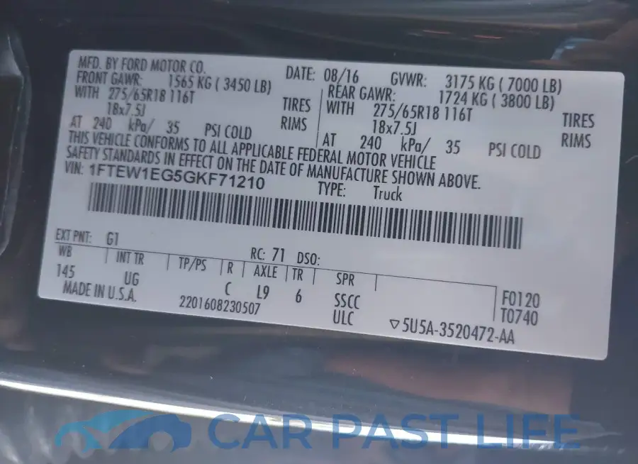 1FTEW1EG5GKF71210# 9