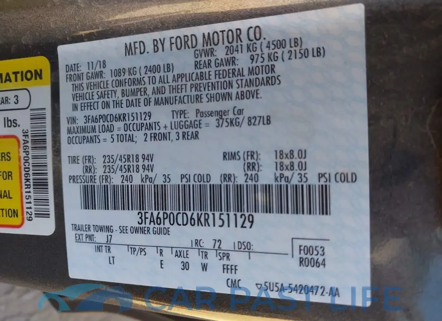 3FA6P0CD6KR151129# 9