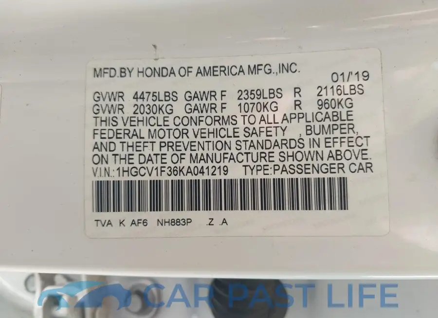 1HGCV1F36KA041219# 9