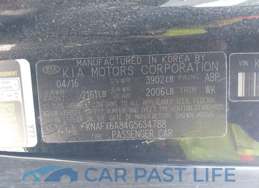 KNAFX6A84G5634788# 9