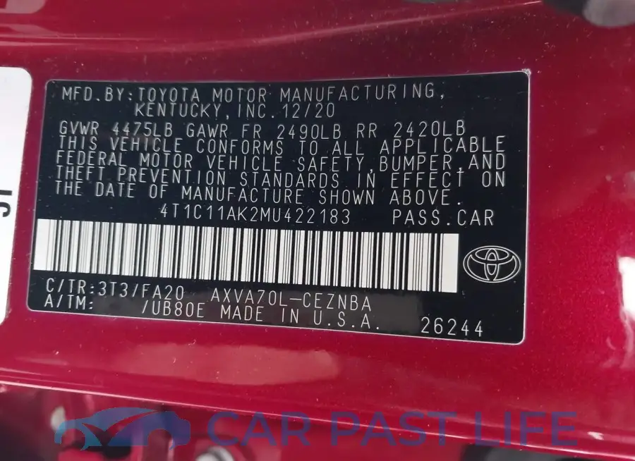 4T1C11AK2MU422183# 9