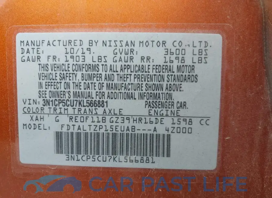 3N1CP5CU7KL566881# 9