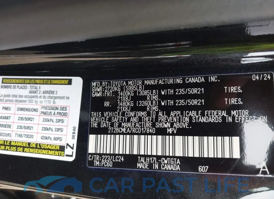 2T2BCMEA7RC017840# 9