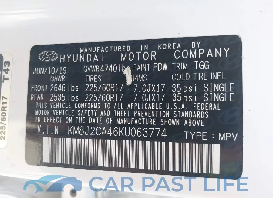 KM8J2CA46KU063774# 9