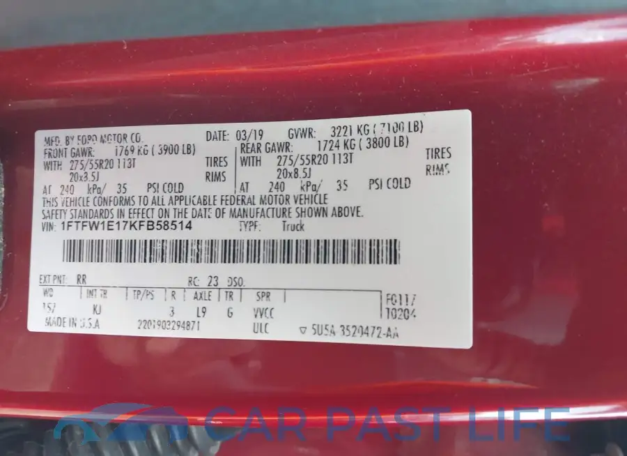 1FTFW1E17KFB58514# 9
