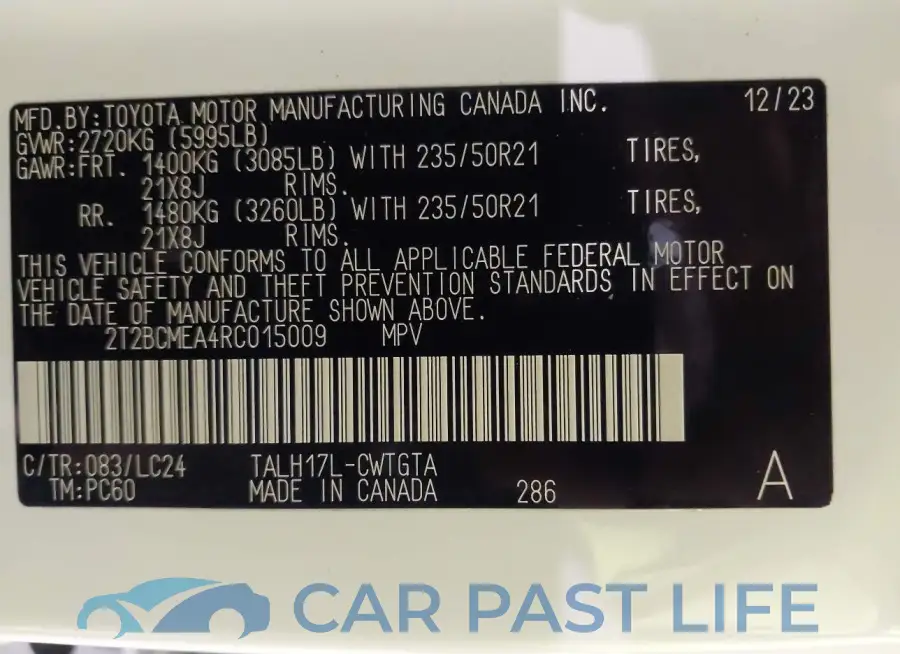 2T2BCMEA4RC015009# 9