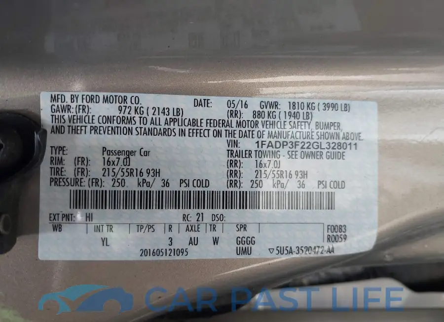 1FADP3F22GL328011# 9