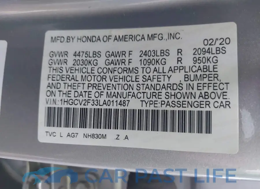 1HGCV2F33LA011487# 9