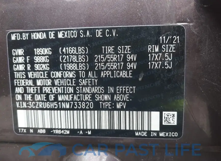 3CZRU6H51NM733820# 9
