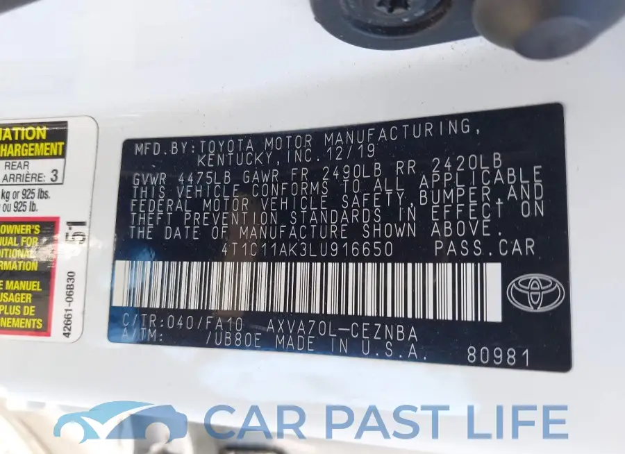 4T1C11AK3LU916650# 9