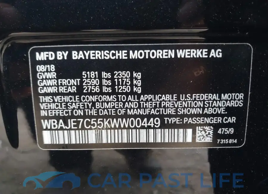 WBAJE7C55KWW00449# 9