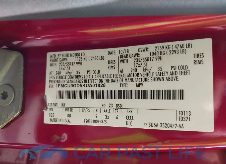 1FMCU9GD5KUA01828# 9