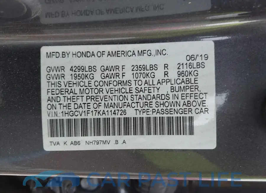 1HGCV1F17KA114726# 9