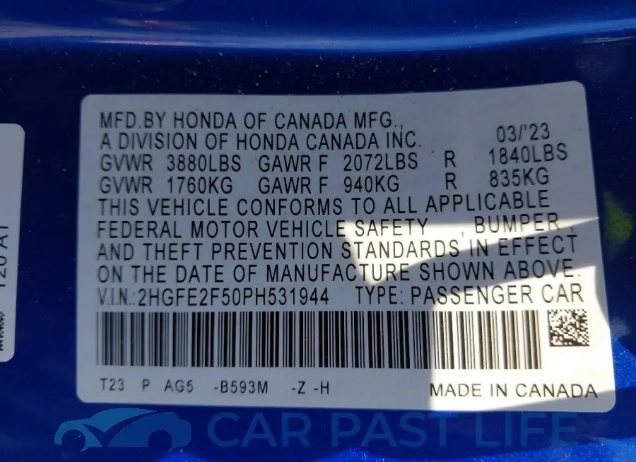 2HGFE2F50PH531944# 9