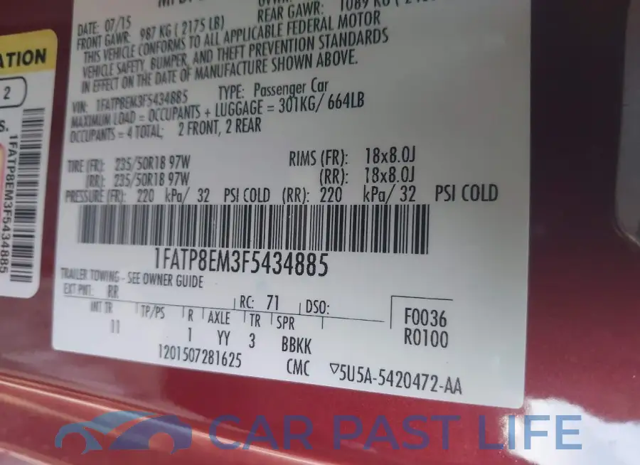 1FATP8EM3F5434885# 9