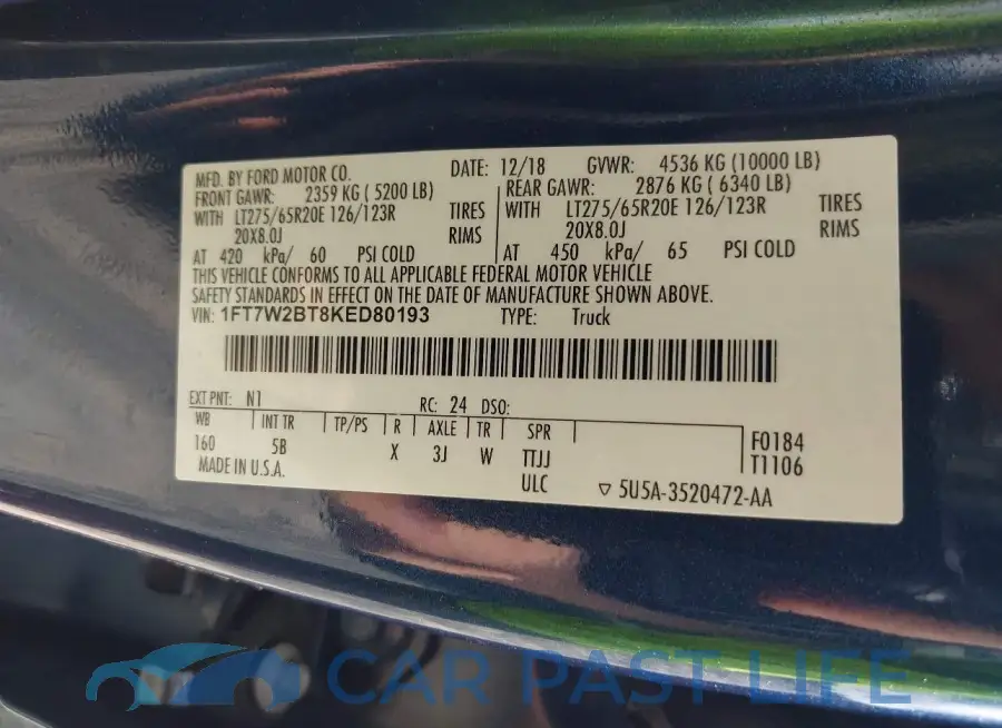 1FT7W2BT8KED80193# 9