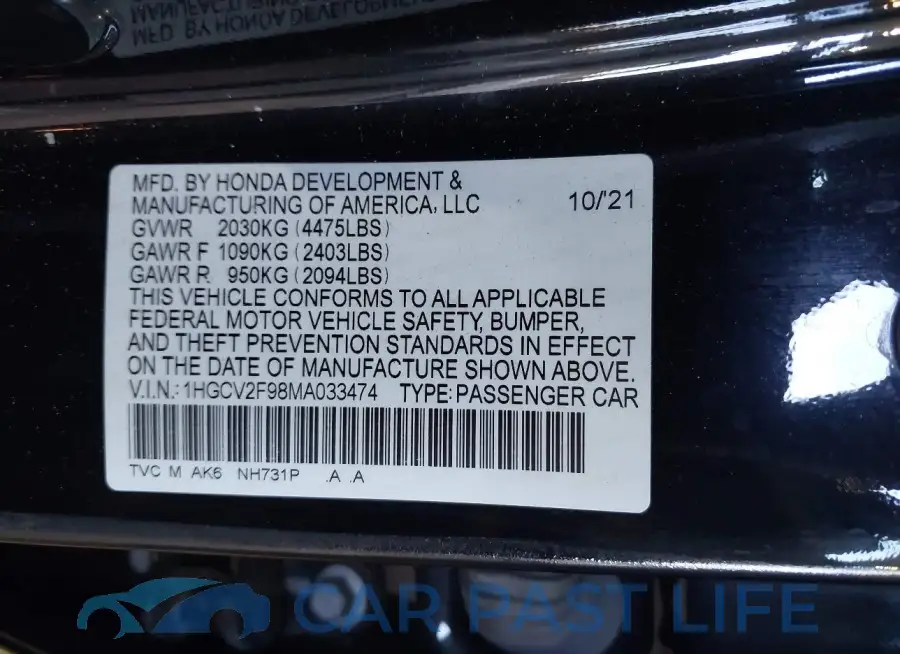 1HGCV2F98MA033474# 9