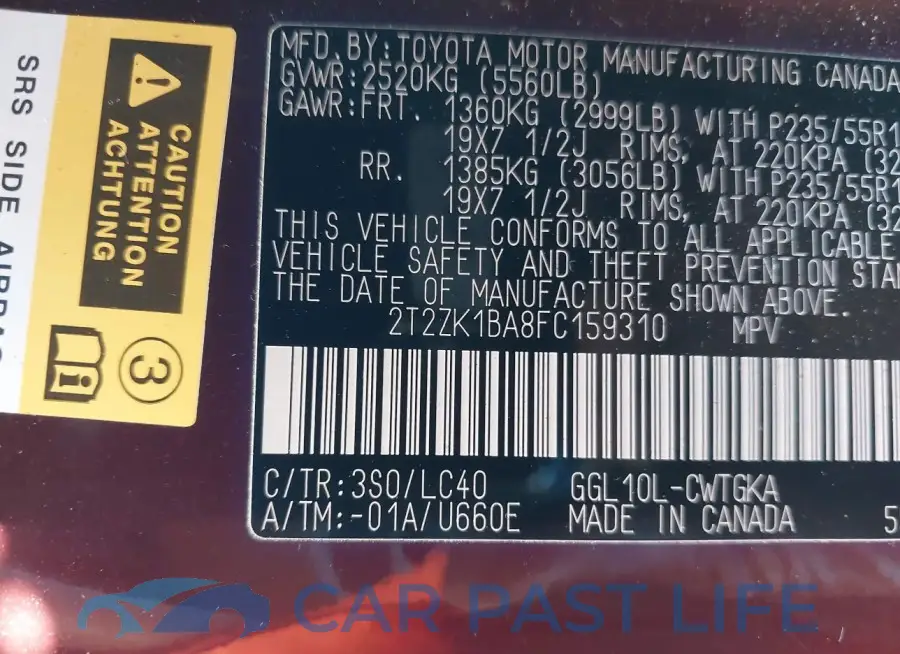 2T2ZK1BA8FC159310# 9