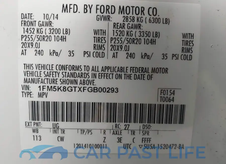 1FM5K8GTXFGB00293# 9