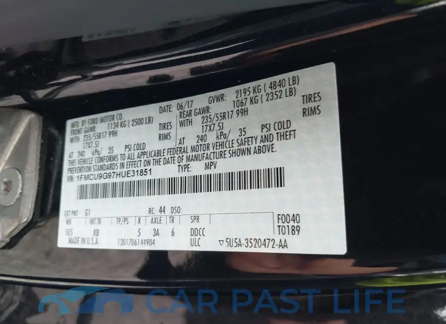 1FMCU9G97HUE31851# 9