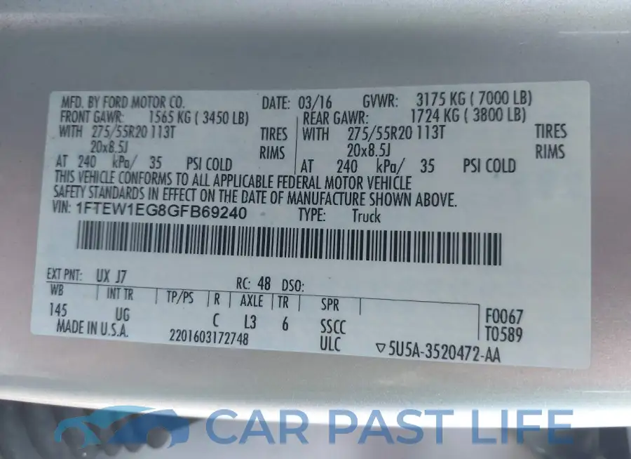 1FTEW1EG8GFB69240# 9