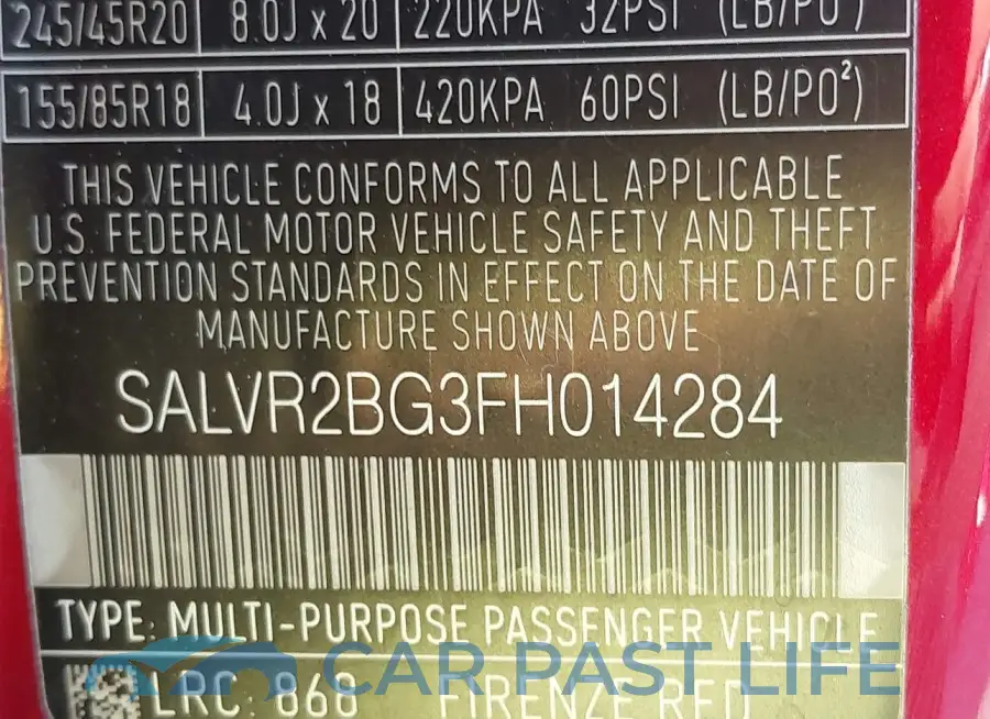 SALVR2BG3FH014284# 9