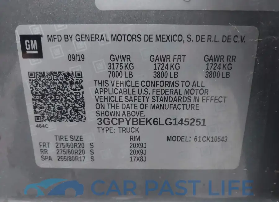 3GCPYBEK6LG145251# 9