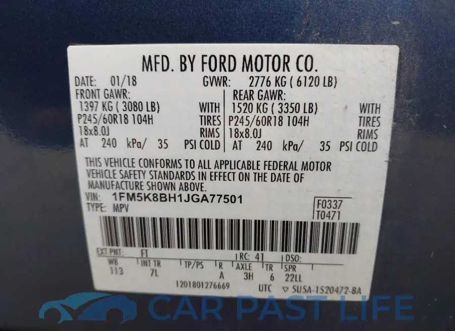 1FM5K8BH1JGA77501# 9