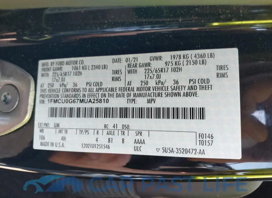 1FMCU0G67MUA25810# 9
