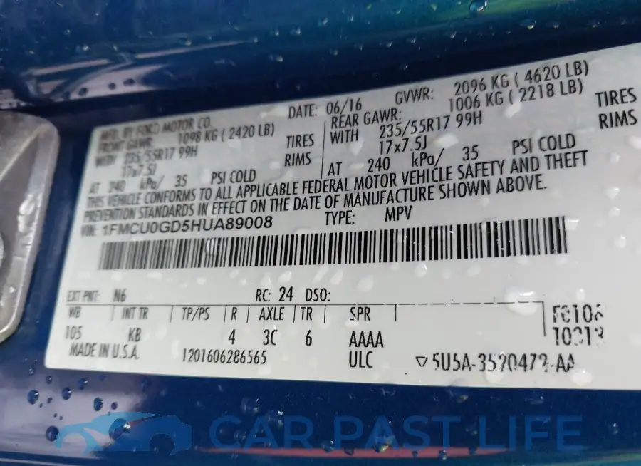 1FMCU0GD5HUA89008# 9