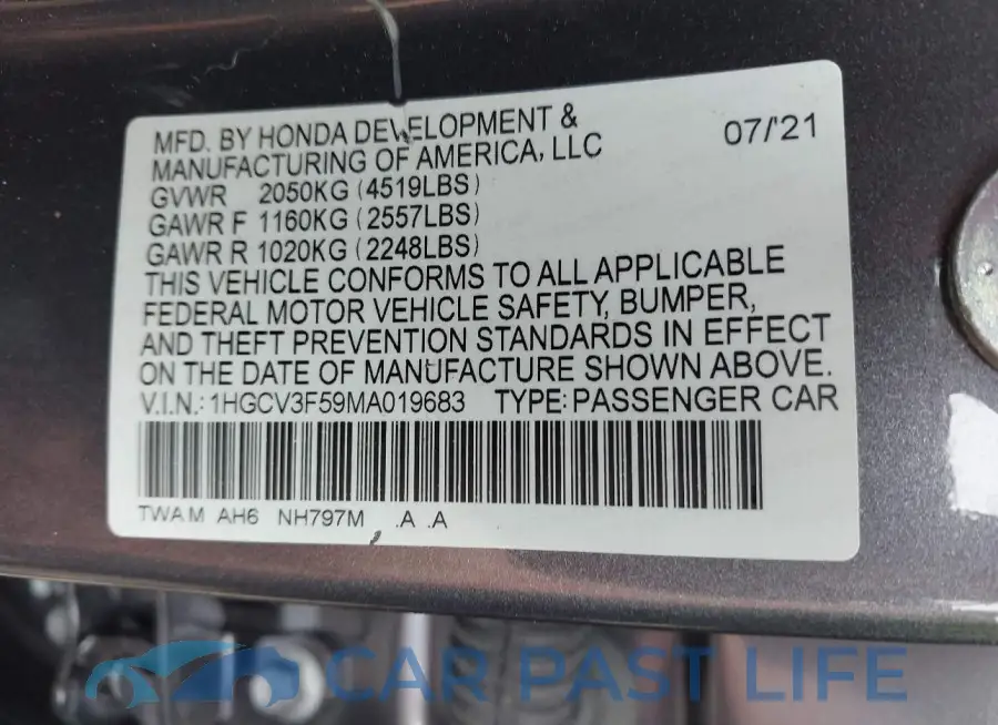1HGCV3F59MA019683# 9