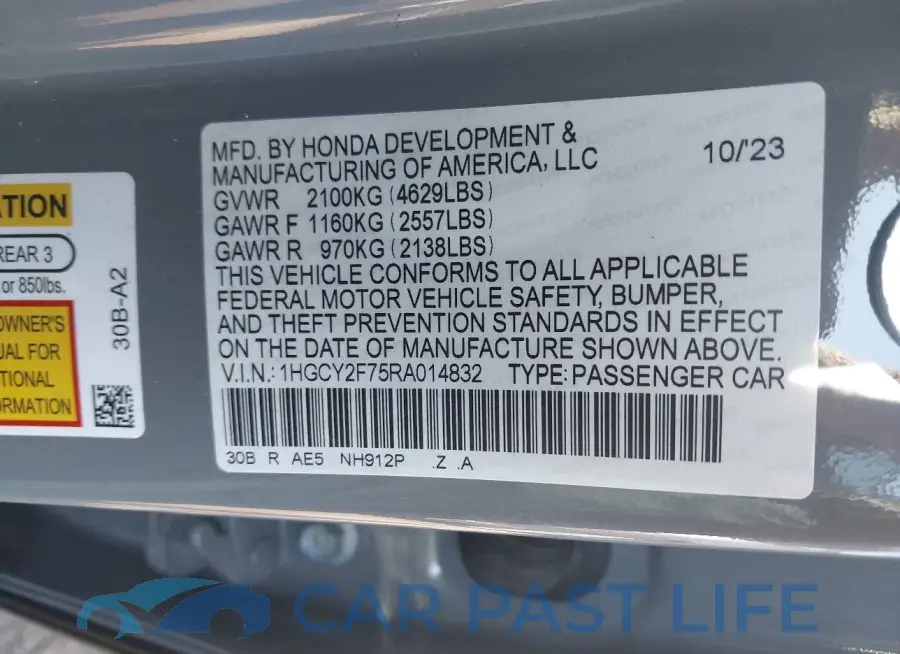 1HGCY2F75RA014832# 9