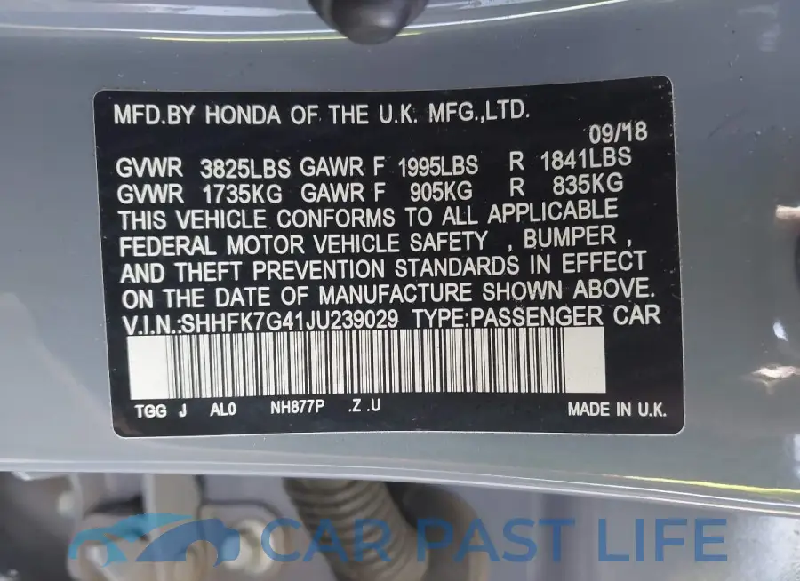 SHHFK7G41JU239029# 9