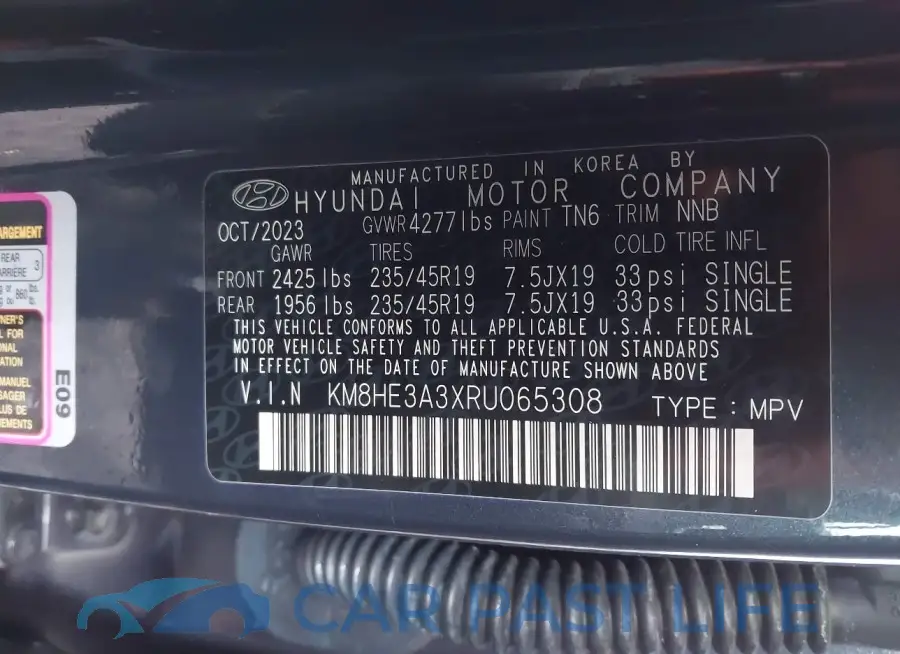 KM8HE3A3XRU065308# 9