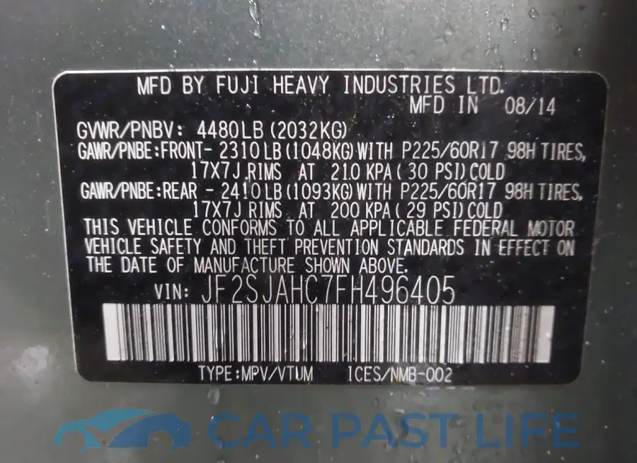 JF2SJAHC7FH496405# 9