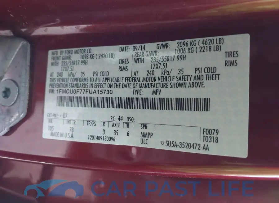 1FMCU0F77FUA15730# 9