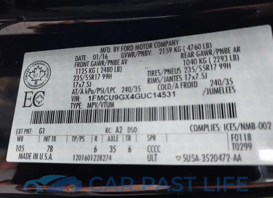 1FMCU9GX4GUC14531# 9
