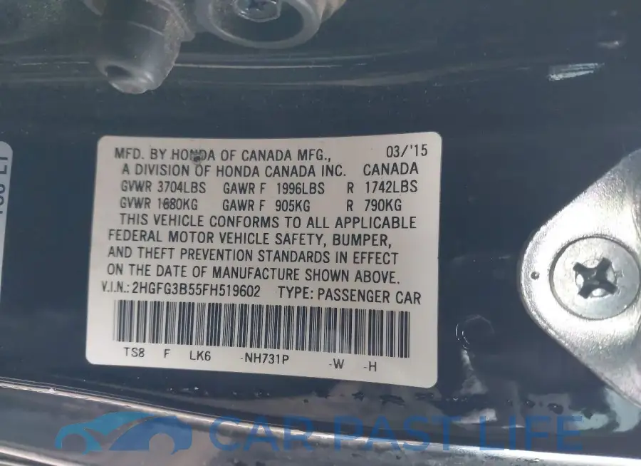 2HGFG3B55FH519602# 9