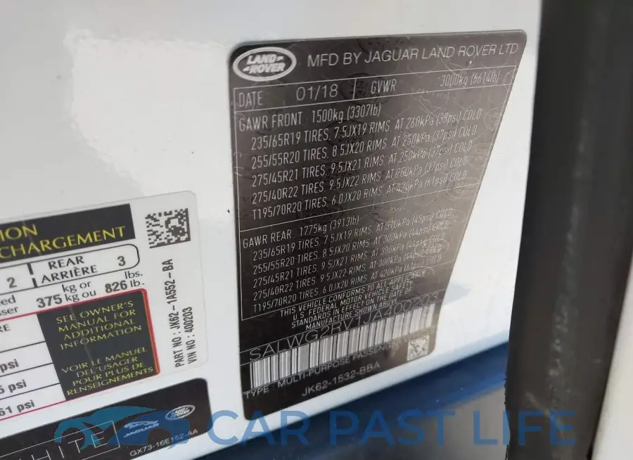 SALWG2RV1JA400203# 9