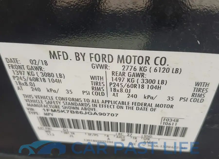 1FM5K7B86JGA90707# 9