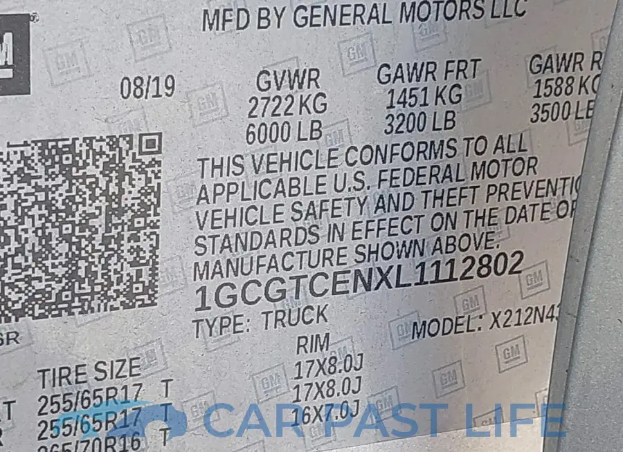 1GCGTCENXL1112802# 9
