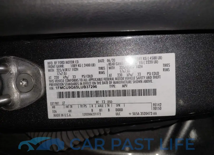 1FMCU9G65LUB37296# 9