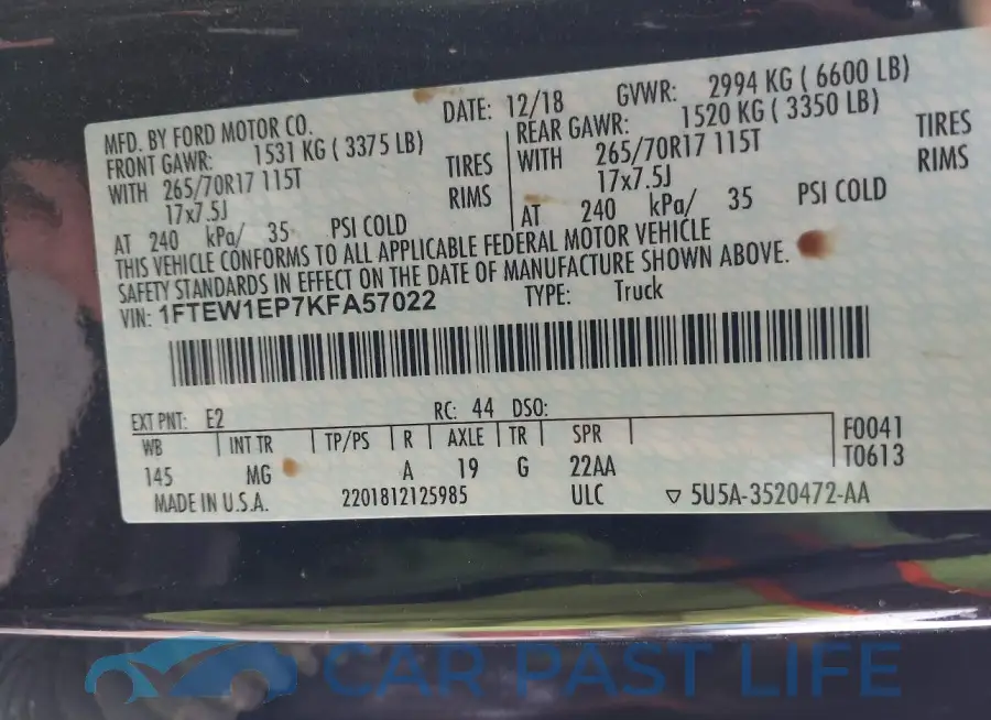 1FTEW1EP7KFA57022# 9
