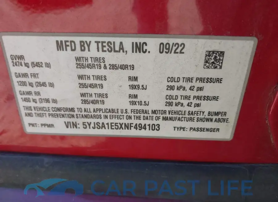 5YJSA1E5XNF494103# 9