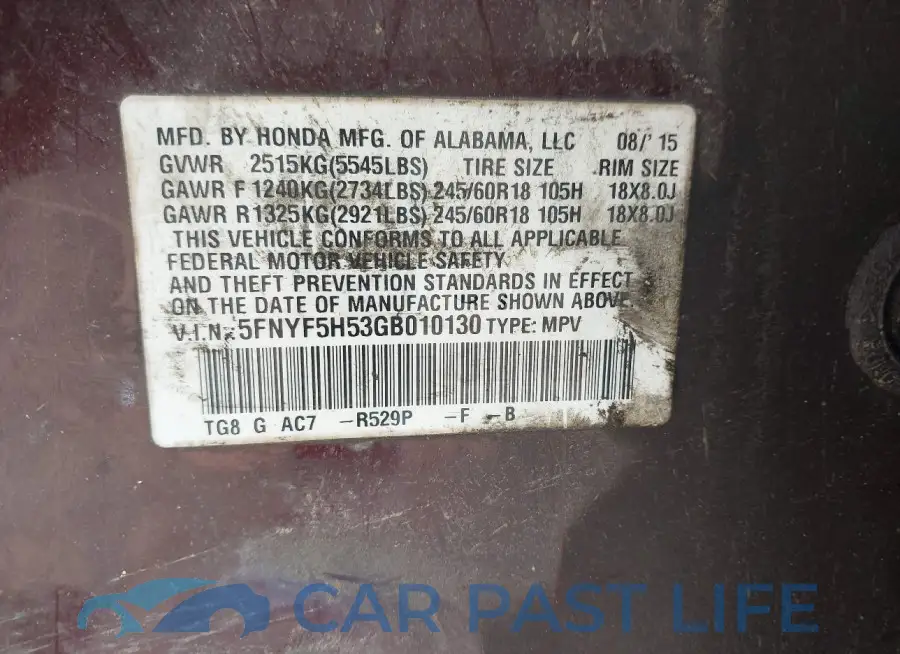 5FNYF5H53GB010130# 9