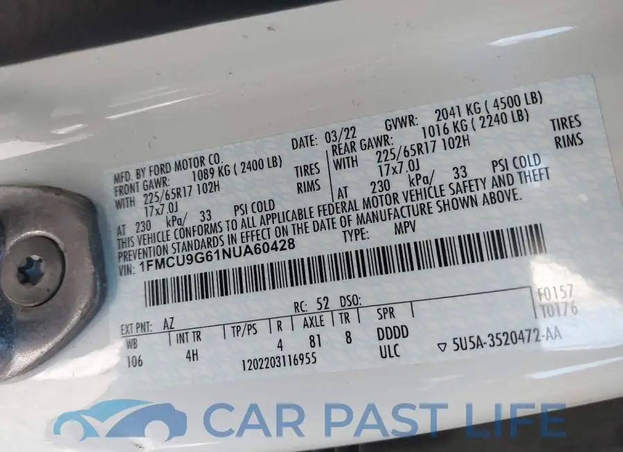 1FMCU9G61NUA60428# 9