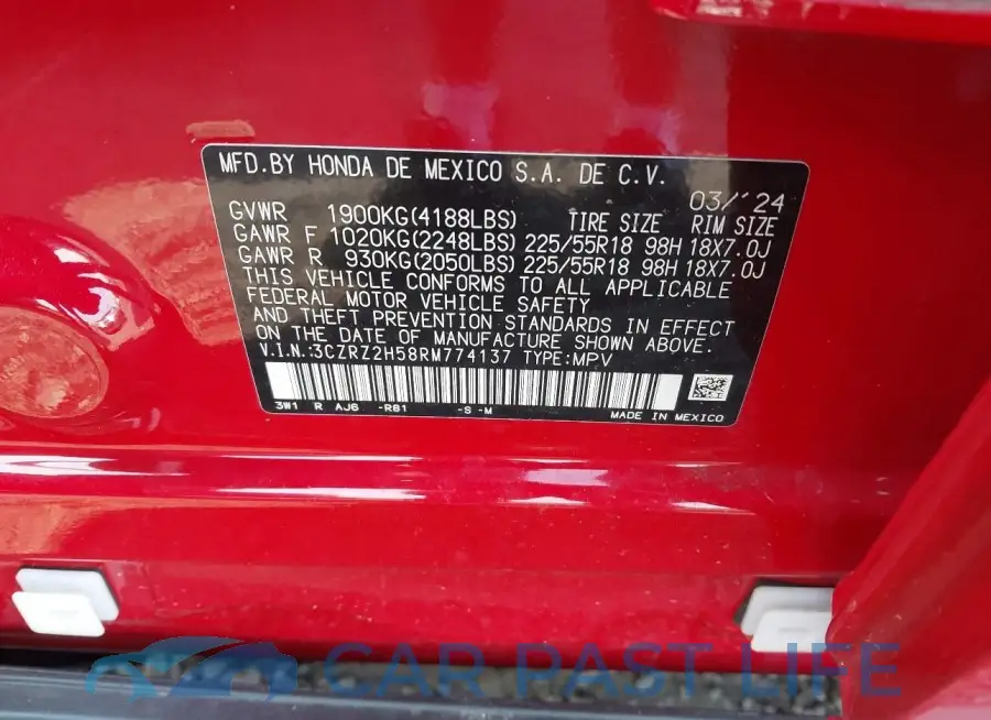 3CZRZ2H58RM774137# 9